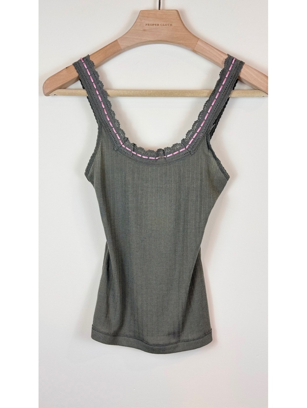 ree People Intimately Only You Tank Olive Green Pink Ribbon Lace Coquette Top XS